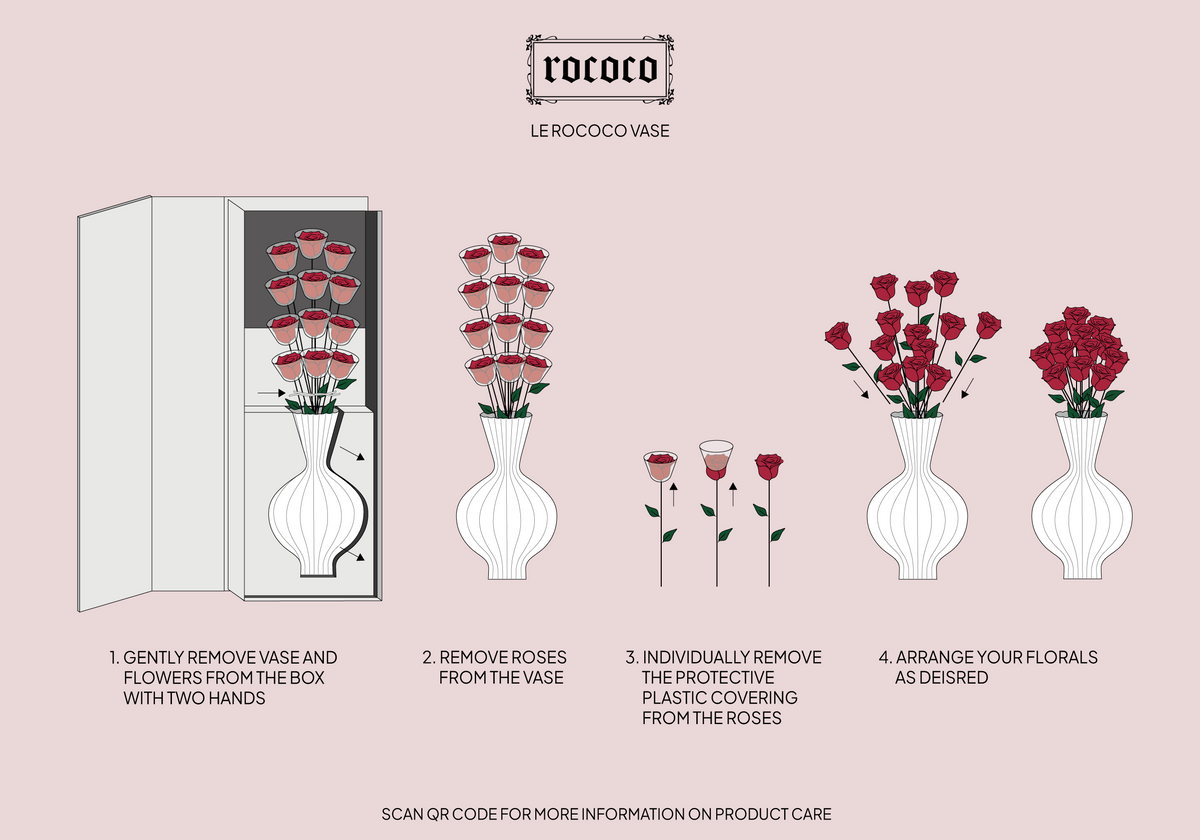 Rococco Roses 12 Long-Stem Forever Roses in Porcelain Vase | Rococo